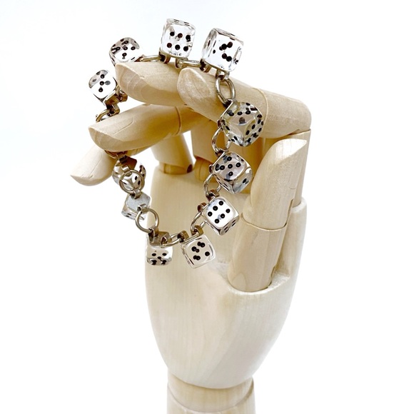 Vintage Retro Clear Acrylic Lucite Dangling Dice Bracelet - Picture 2 of 4